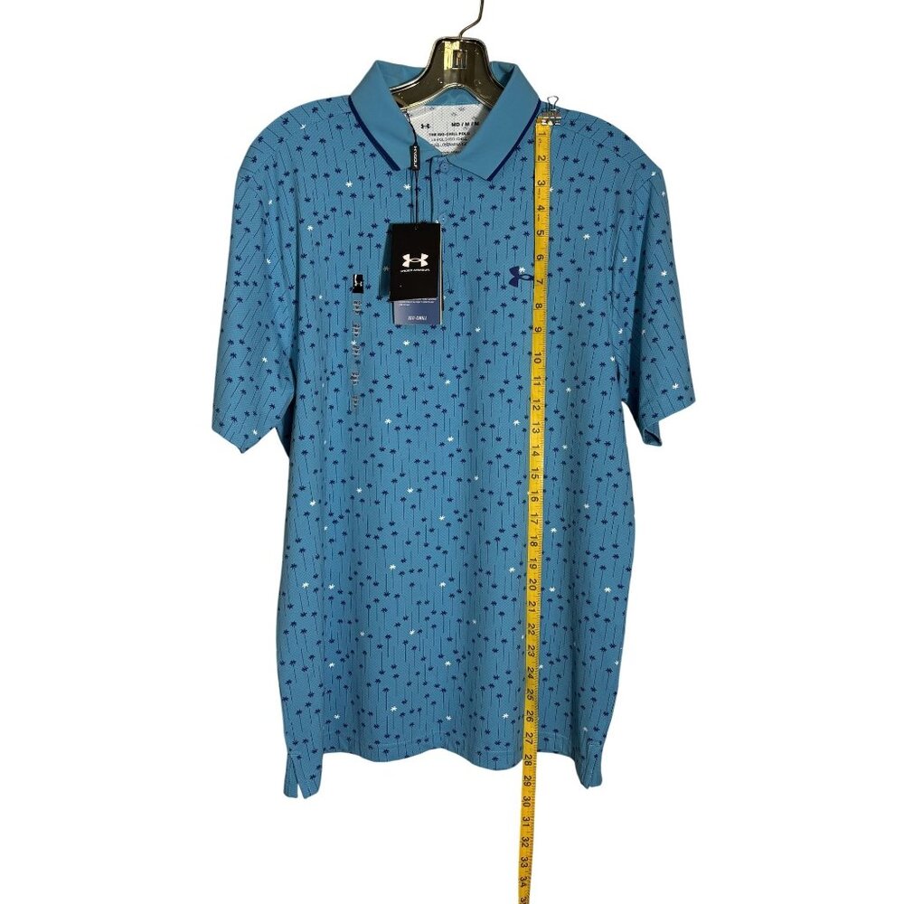 Under Armour Mens Iso-Chill Polo Shirt M Loose Fit Blue Golf Print - Picture 3 of 8